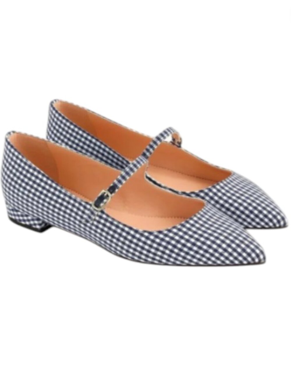 J. Crew Pointed Toe Mary Jane Flats Gingham Navy White Size 7 NIB